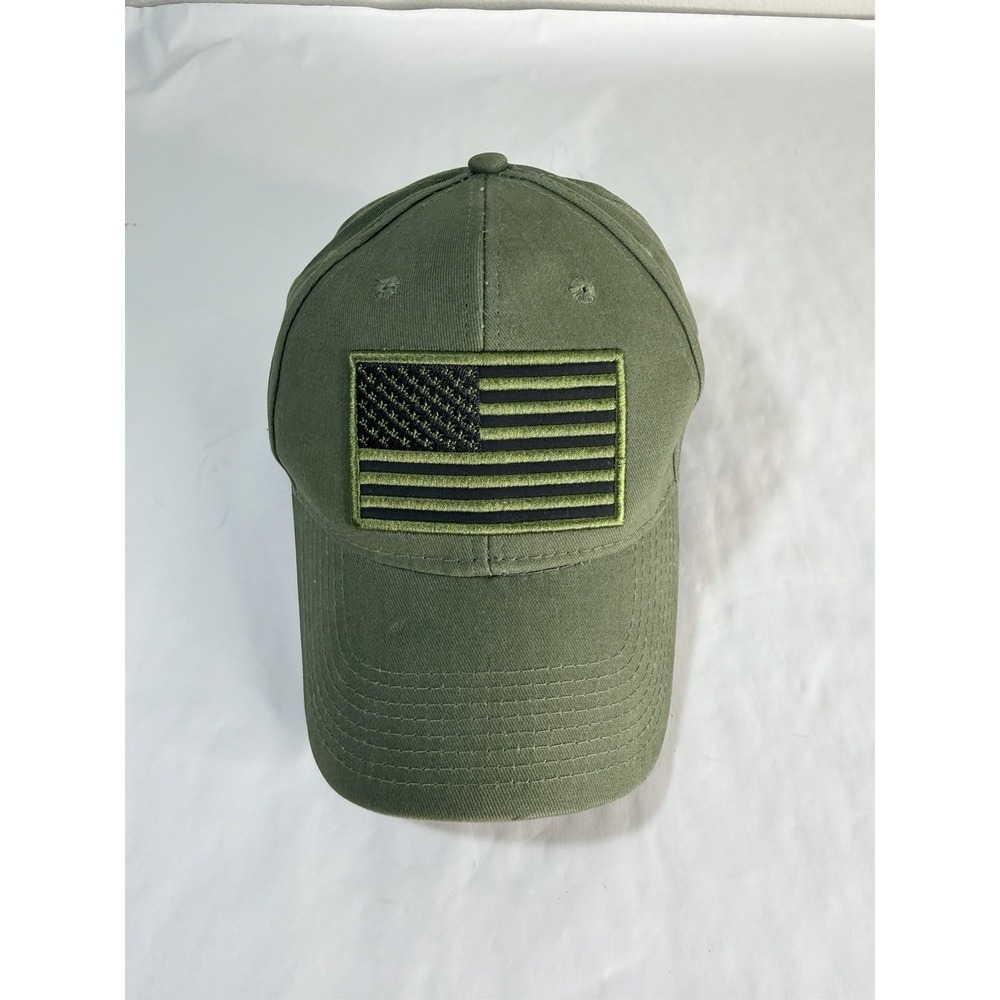 Olive Green, Tactical Baseball Hat Subdued‎ American Flag Patch Adjustable